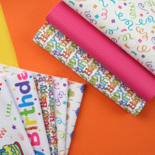 10Pcs Bullet Liverpool Fabric and Faux Leather Sheets Cake Happy Birthday Printed Lychee Synthetic Leather Fabric 20x33cm