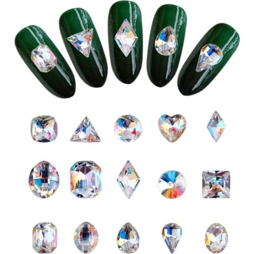 100pcs nails shiny glass rhinestone Triangle/Oval/Rectangle/Waterdrop Design K9 Nail Rhinestones Clear AB Glass Strass Nail Sto