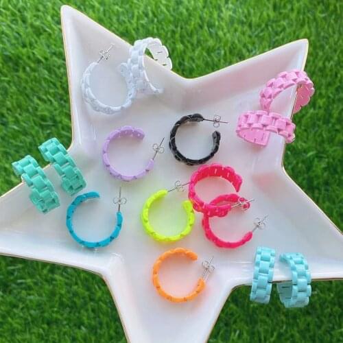 5 Pairs, Color Hollow Oval Chain C-shaped Stud Earrings For Women Couple Fashion Trend Creative Jewelry Accessories