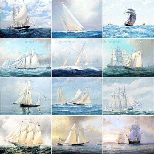 5D Diamond Painting Ships Cross Stitch Kits Diamond Embroidery Boat Landscape Mosaic Needlework Rhinestones Home Decor Gift