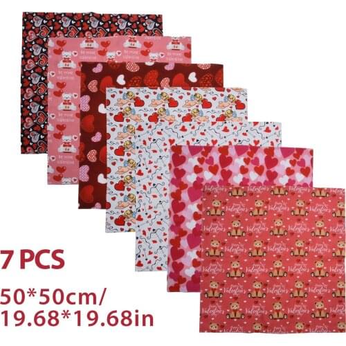 7PCS 50*50cm Valentines Day Polyester Cotton Fabric Patchwor Printed For Tissue Kids Home Textile For Sewing Doll Dress Curtain