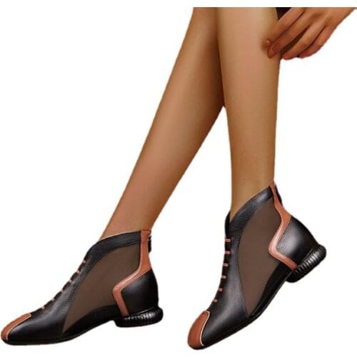 Women Sandals Boots Low-heeled Thick-heeled Square Toe Mesh Stitching Mesh Boots Sandals 2021 Summer New Large Size Women Shoes