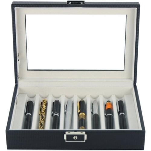 Eco-Friendly Black Leather Pen Box for 8 Pens Storage Pen Display Case