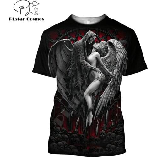 Reaper Skull Angel And Demon 3D All Over Printed Men t shirt Summer Fashion Harajuku short Sleeve Tee shirts Unisex tops TX-9