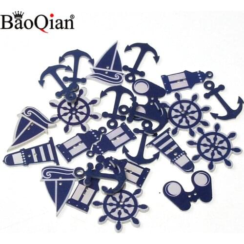 50PCS Mix 2 Hole Print Blue Navigation Wood Buttons Children Decorative Button DIY Buttons Scrapbooking Accessories