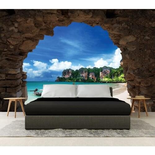 Custom 3D Photo Wallpaper Seaside Cave Landscape Wall Decoration Poster Art Removable Wall Mural Wall Stickers