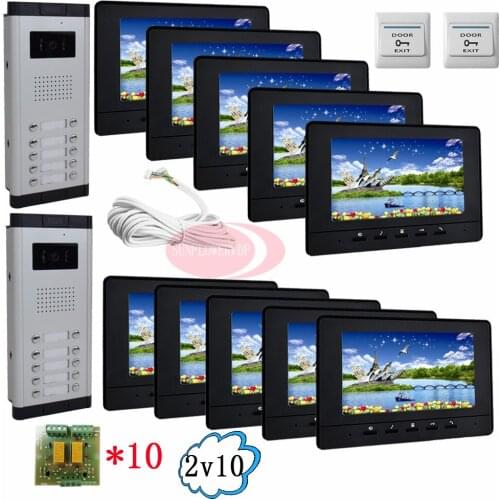10 Keys Infared CCD Cameras 7"HD 700lines Color Indoor Monitors Video Door Phone Doorbell Intercom Kit For 2 Doors/10 Apartments