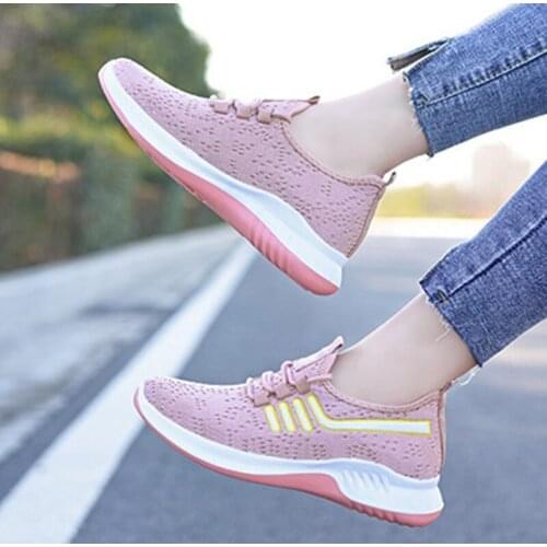 Womens Sneakers Casual Woman Knitted Mesh Slip on Ladies Comfort Women Flats Shoes Female Running Footwear Autumn 2021 New