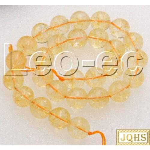 Natural 14mm round yellow crystal Stone Loose Beads for Jewelry Making Strand 15" V1495