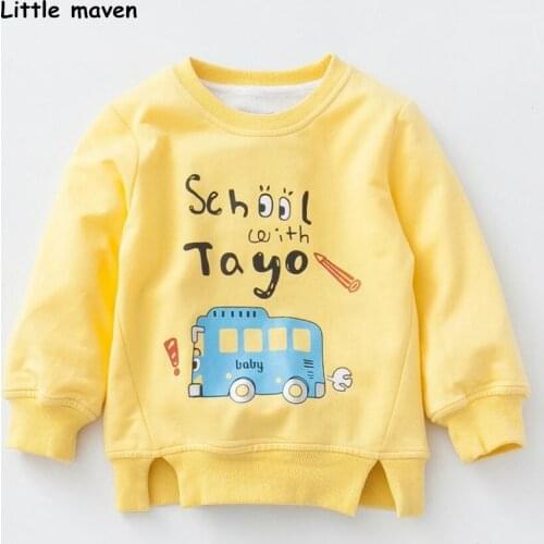Little maven 2017 winter new baby boys brand clothes boys letter print bus long sleeve warm soft nap thick t shirt C0090