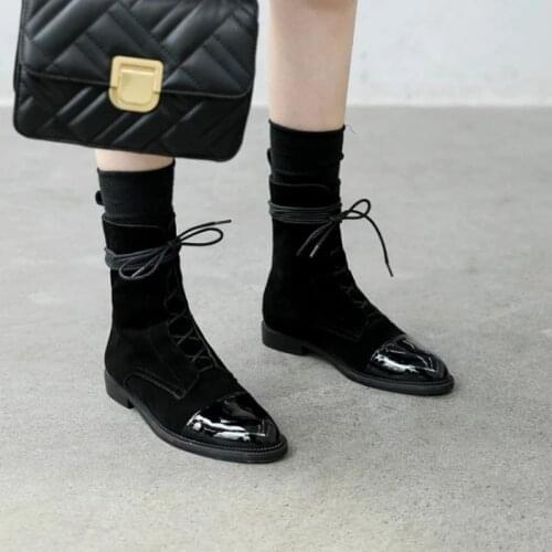 Fashion British Style Shoes Pointed Toe Low-heel Martin Boots Womens Flat Ankle Boots