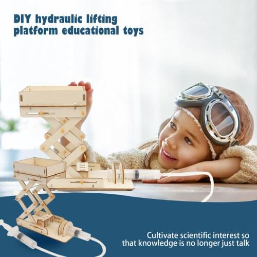 DIY Wooded Lift Table Platform Model Kit Science Experiments Assembled Educational Toy for Kids Boys Girls Birthday Xmas Gift