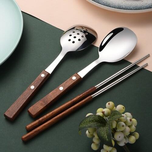 304 Stainless Steel Public Spoon Chopsticks Set Creative Wooden Handle Public Chopsticks Public Spoon Household Tableware Set