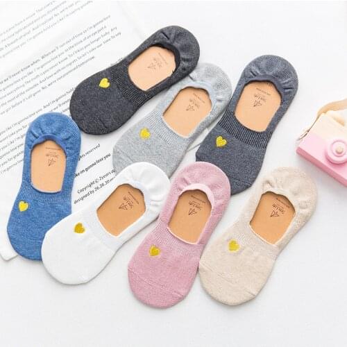 Spring/summer low cut ped socks Japanese style gold thread love embroidery cotton socks invisible socks silicone non-slip socks