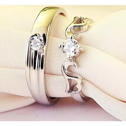 2Pcs/Pair Classic Adjustable Size Couple Engagement Ring Crystal Zircon Men Women Valentine Day Gift Finger Jewelry Wholesale