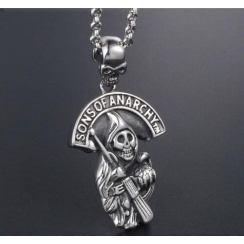 Vintage Gothic Style Stainless Steel Hip Hop Reaper Skull Pendant Necklace Personalized Mens Rock Punk Jewelry