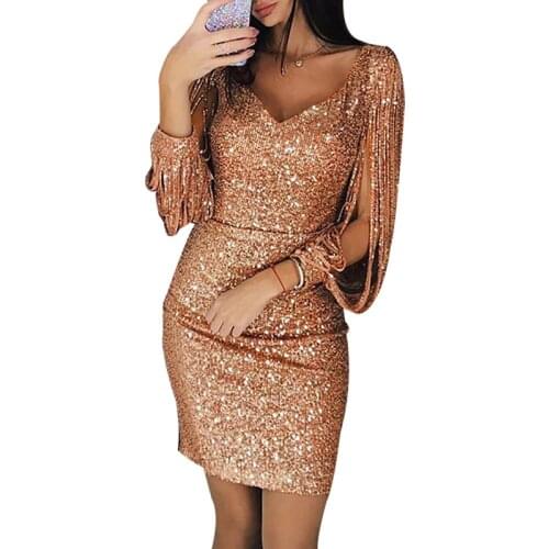 European and American style sequined long-sleeved V-neck sexy women dress suitable for formal banquets