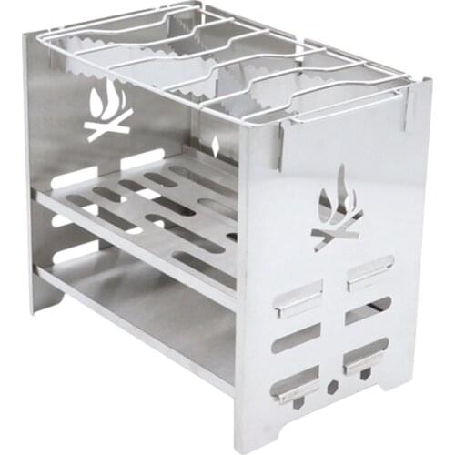 Camping Rocket Stove Stainless Steel Folding Stove Wood Stove for BBQ #W0