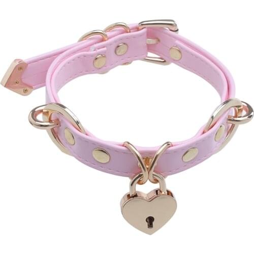 Handmade High Qulity Sexy Pu Hooker Punk Rock With Metal Heart Lock Leather Necklace Bdsm Bondage Choker Sex Toys For Women
