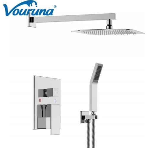 VOURUNA Solid Brass Construction In Wall Mounted Bathroom Shower Set Faucet Mixer Taps