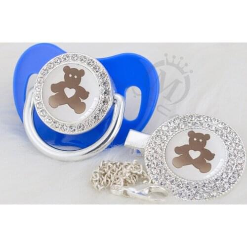 MIYOCAR Gold silver lovely bear Gold bling pacifier and pacifier clip BPA free dummy bling white elegant BPA free safe GBEAR-1