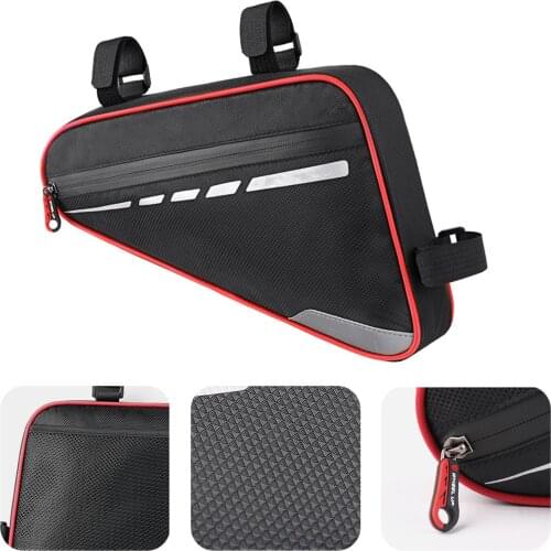 1.8L Waterproof Bicycle Bag Side Zipper Opening Triangle Bag Bike Front Bag Upper Tube Bag Riding Equipment Reflective Design