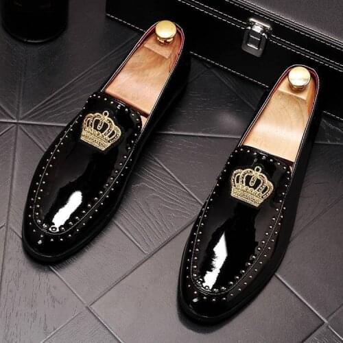 Fashion Black Men Shoes Breathable Business Comfortable Slip on Patent Leather New 2022