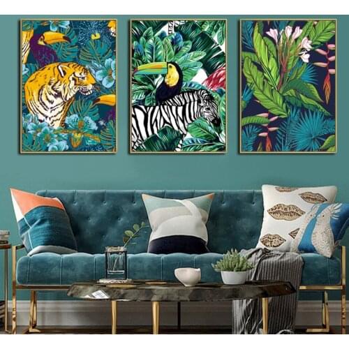 Toucan Flamingo Tiger forest Animal Wall Art 3 Piece Diamond Painting Nordic Poster For Living Room Picture Triptych MM156