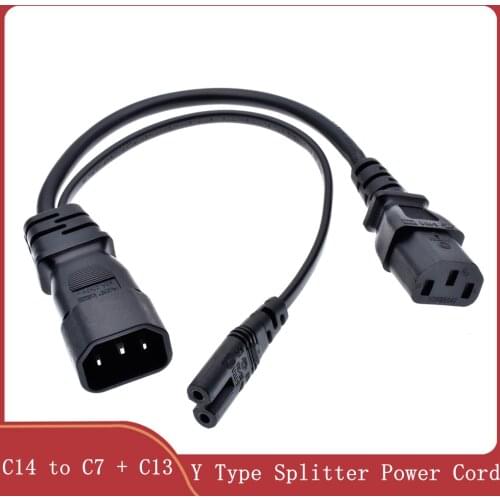Y Type Splitter Power Cord ,IEC320 C14 Plug 3-Prong Male Power Cable Cord AC Power Adapter to C7 +C13 Female