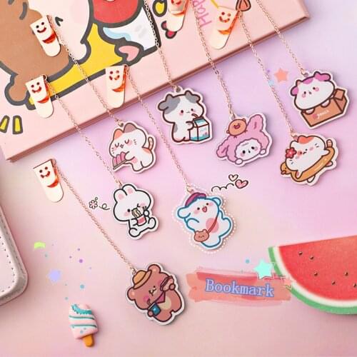 Yisuremia New 1pc Cute Cartoon Bear Cat Cow Acrylic Pendant Paper Bookmarks For Books Kawaii Creative School Stationery Supplies