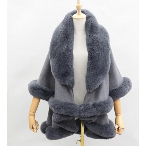 Cape Shawl Long Knit mix Cashmere Poncho Coat Wraps Faux Fur Pashmina Cloak Women Winter New