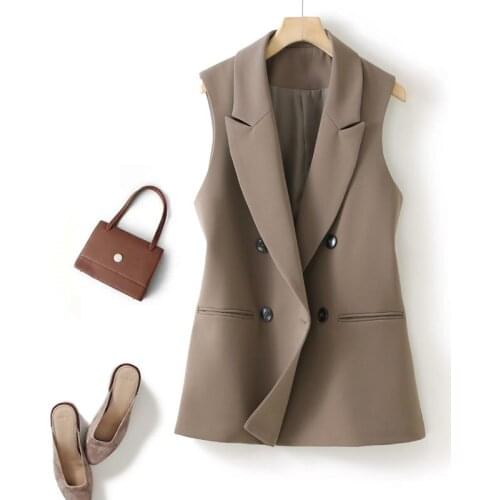 Double-Breasted Waistcoat Womens 2021 Spring And Autumn New Korean Version Wild Short Suit Vest Straight Sleeveless Jacket M401