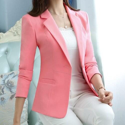 2019 autumn and winter new high-quality fashion temperament LO professional small suit female coat pink buckle leisure wild