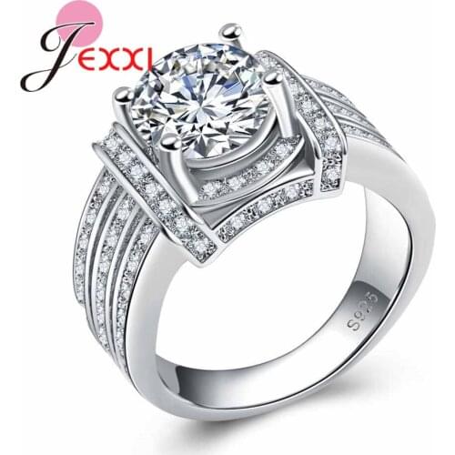 Classic Silver Color Crystal Wedding 925 Sterling Silver Rings For Women Jewelry Engagement Ring Accessories