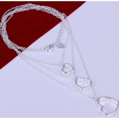 N038 Lucky Charm Silver Color Pendants For Women Jewelry Necklace Women Accessories Fashion Triple Heart Necklace /ddaaluha