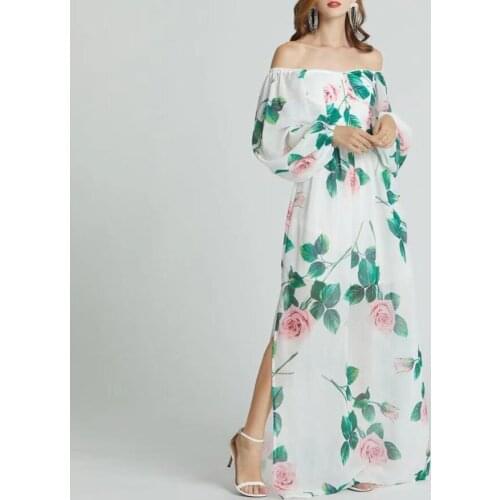IVY HE Fashion Runway Designer Summer Womens Dress 2021 Off Shoulder Floral Print Holiday Maxi Long Party Dresses Traf Robe ZA