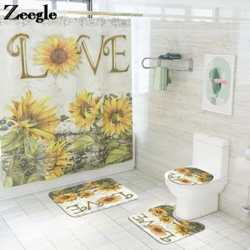 Scenic Floral Bathroom Mat Bath Floor Mat Toilet Carpet Rugs Toilet Foot Mat Bathroom set with Shower Curtain