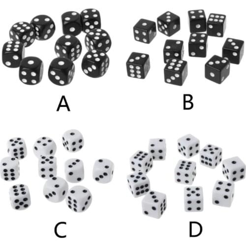 10pcs 16mm Acrylic Dice Black/White 6 Sided Casino Poker Game Bar Party Dice 54DE