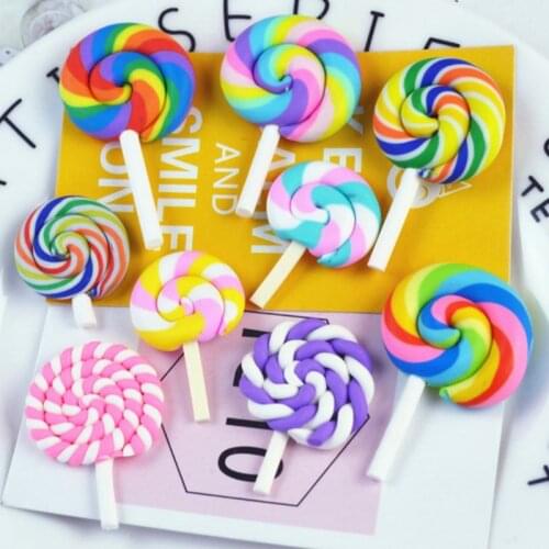 10Pcs/lot Imitation Lollipop Resin Accessories DIY Craft Supplies Kids Food Toys Key Chain Pendant Phone Shell Patch Arts Materi