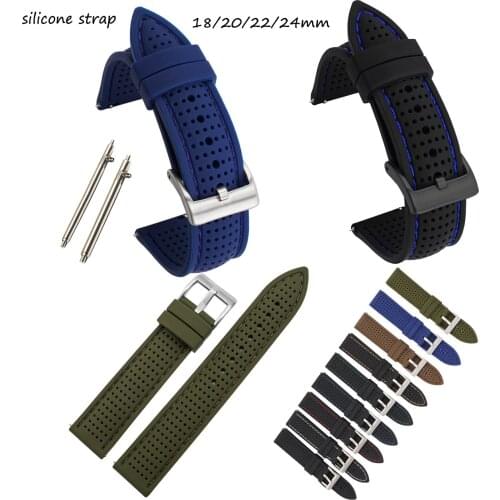 18mm 20mm 22mm 24mm Soft Silicone Rubber Watch Band Strap Sports Breathable Wristband Women Men Watchband Bracelet with Pins