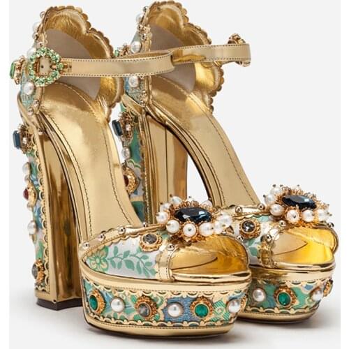 2019 Summer womens peep toe high heeled shoes Fashion crystal platform sandals EU35-41 size BY700