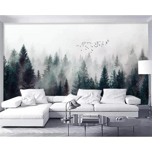 Beibehang Custom wallpaper Modern Fresh Fog Forest Clouds Flying Bird Nordic TV backdrop 3d Living room Bedroom 3d wallpaper