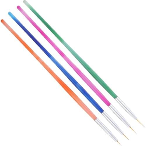 4Pcs Nail Art Liner Brush UV Gel Painting Nail Brush Pen Set with Mixed Color Plastic Handle for Salon Manicure DIY, 17.5cm