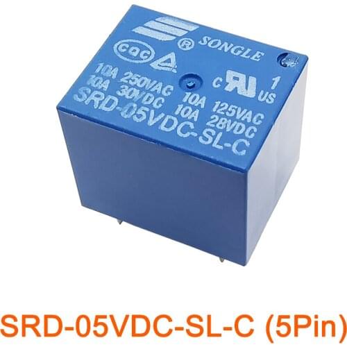 5Pcs/Lot 5V DC Home Appliance PCB Relay Mini SRD-05VDC-SL-C Power Relay 5-Pin Suitable for Arduino