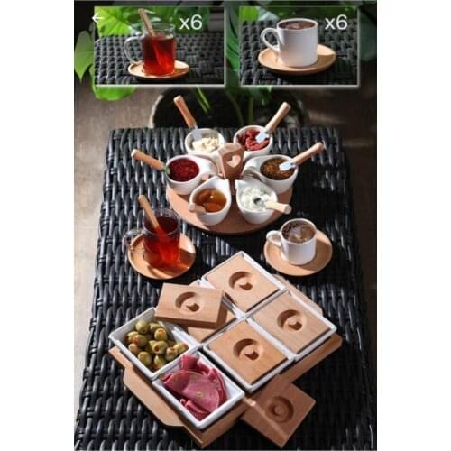 56 piece Full Breakfast Team 13 Piece Wooden Tray and Lid Breakfast Bamboo Dish Jam & Butter Knife