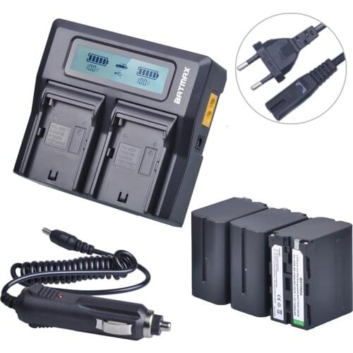 Batmax 3pc NPF960 NPF970 NP F960 NP F970 NP-F970 Battery+LCD Rapid Dual Charger for Sony F975 F970 F960 F950MC1500C 190P 198P