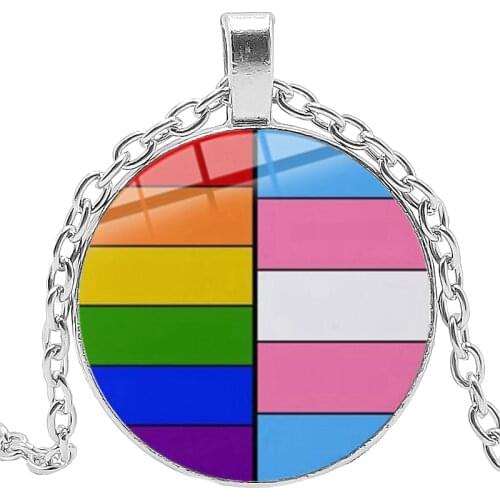 Bi Pride 25mm Glass Dome Pendant Necklace Gay Pride Rainbow Flag Photo Glass Cabochon Jewelry, Women, Men, Lover