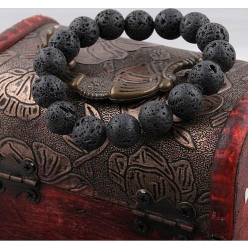8/10/12mm Black Lava Natural Stone Beads Bracelets Men Vintage Volcanic Rock Strand Buddha Bracelet Women Pulseira Hombres