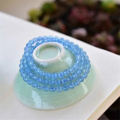 6mm Natural Ocean Blue Aquamarine Bracelets For Women Men Gift Crystal Round Beads 3 Laps Necklace Stone Stretch Jewelry AAAAA