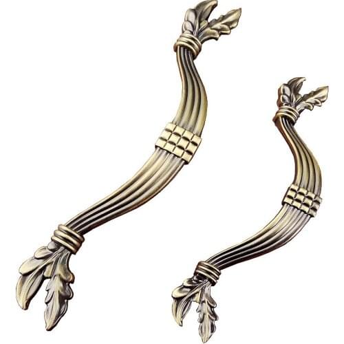 Bronze Leaves Art Furniture Hardware Handle Sliding Door Drawer Knob Wardrobe Kitchen Cabinets Cupboard Dresser Push Pull Handle